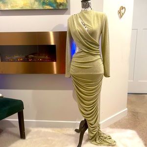 Light Gold Long Sleeve Metallic CutOut Dress